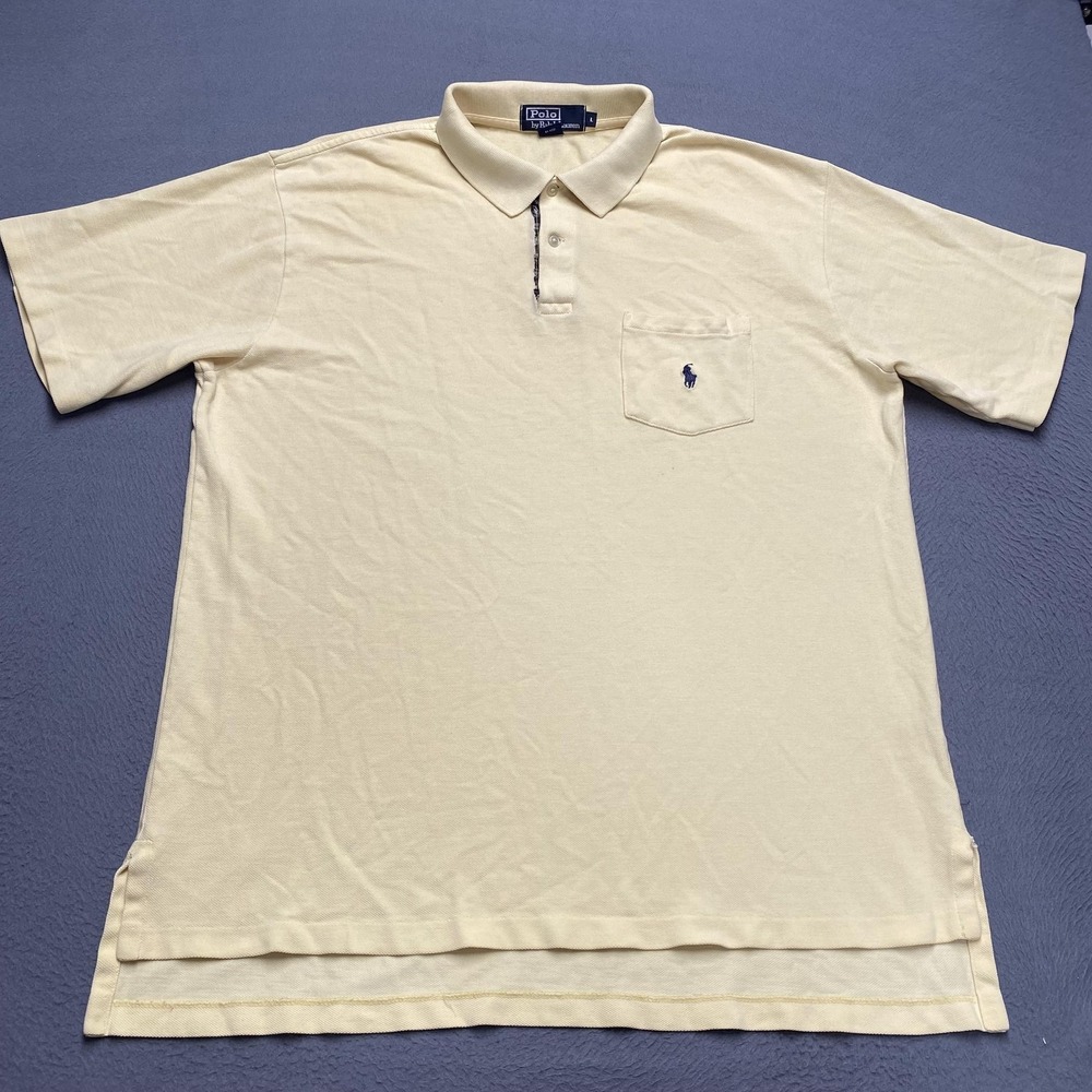 Polo Ralph Lauren Polo Shirt Mens Large Yellow Pocket Pony Logo Short Sleeve